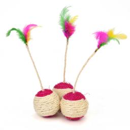 Gato brinquedo para animais de estimação gato sisal coçar bola treinamento interativo brinquedo para gatinho suprimentos gato engraçado jogar pena brinquedo gato accessorie - Image 2