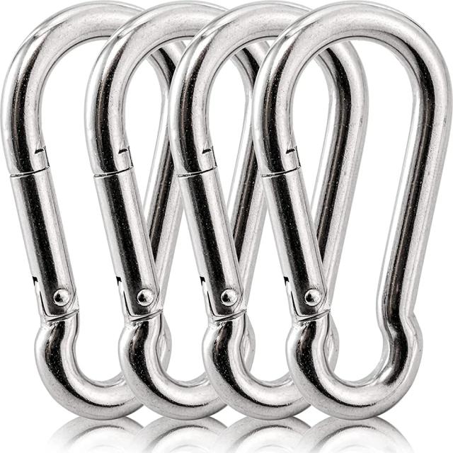 Conjunto de 4 Mosquetões de Aço Inoxidável de 3 Polegadas com Fechamento Rápido e Gancho de Pressão 316