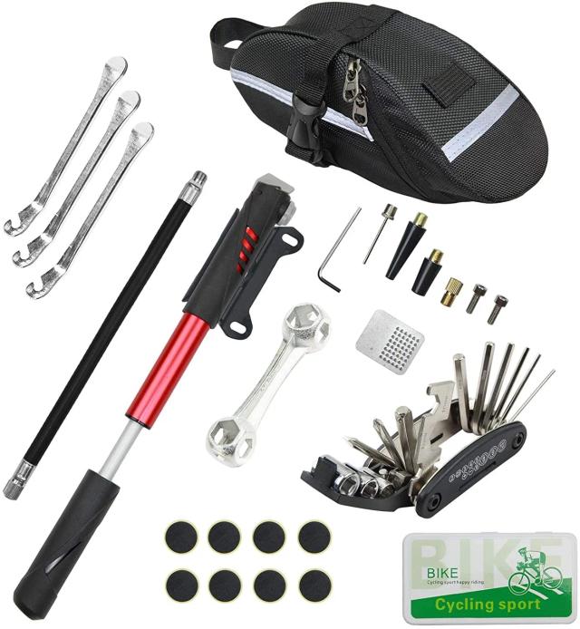 Kit Completo de Reparo para Pneus de Bicicleta: Ferramenta 16 em 1 com Mini Bomba 120psi