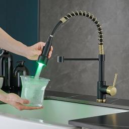 Single Lever Pull Down Spring Spout Mixer Tap, Torneiras de latão para pia de cozinha, guindaste de água quente e fria, 9009 - Image 5