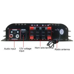Amplificador de potência do carro com Bluetooth, sistema de áudio, caixa de áudio estéreo, 4 Voice Channel, FM, U Disk Player, DC 12V, BT-998 - Image 2