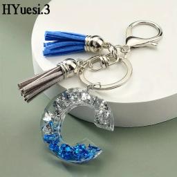 Glitter Resina Inicial Letra Chaveiros, Nome Pingente Em Forma com Chaveiros, Borla para Bolsa, Ornamento Favores Do Partido, Azul e Branco - Image 4