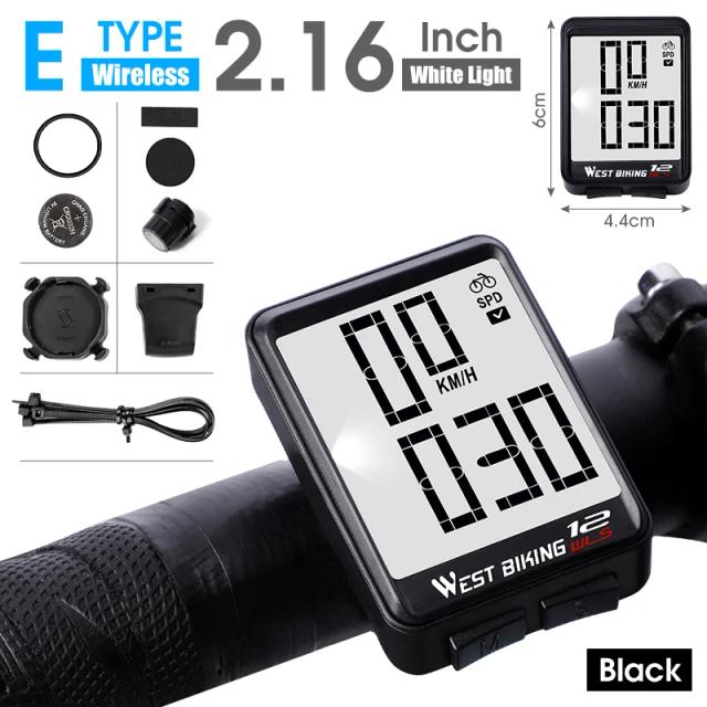 Velocímetro Digital WEST BIKING para Ciclismo: Tela Grande, Retroiluminação LCD, Impermeável, Sem Fio e com Fio, Ideal para Bicicletas