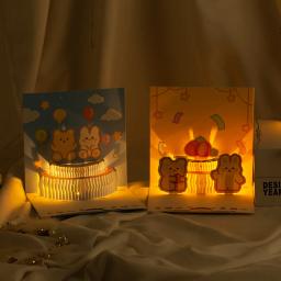 3D Luz Música Cartão, Pop Up Cartoon Bear Bolo, Surpresa Bênção Cartão, Envelope Presentes De Festa De Feliz Aniversário - Image 2