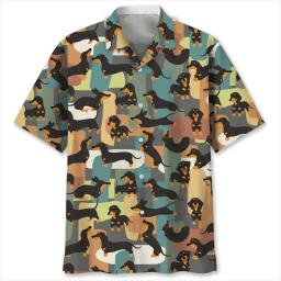 Camisa de desenho animado 3D, cão dachshund, animal, animais, gráficos, mangas curtas, tops havaianos, blusa de lapela solta - Image 3