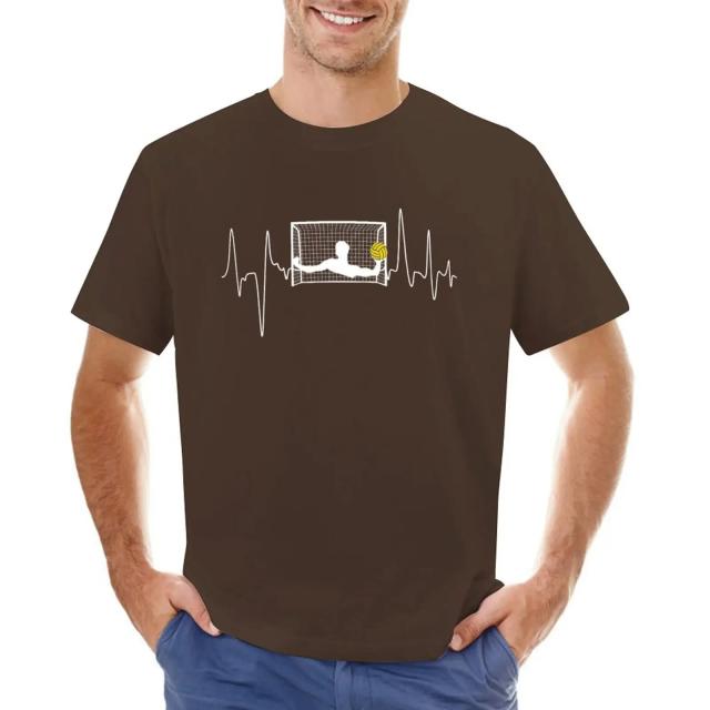 Camiseta Masculina Branca Vintage com Gráfica Coreana para Goleiro - Manga Curta e Design de Pulso Pulsante para Polo Aquático