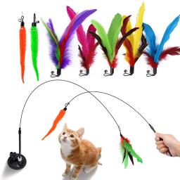 Brinquedos para gatos, ventosa, penas, varinha, brinquedo interativo para gatos, brinquedos retráteis, varinha de gato, recargas de provocador de penas com sinos - Image 2