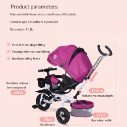 Multifuncional Folding Baby Stroller, triciclo infantil, assento reclinável de bicicleta, roda espacial, três rodas, pode sentar e mentira - Image 5