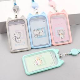 Desenhos animados Gato Titular Do Cartão, Candy Cor ID Card Sleeve, Retrátil Reel Lanyard, Tampa De Crédito De Identidade, Banco Barramento Cartão Caso, 1Pc - Image 2