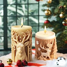 Silicone resina epóxi Natal vela molde, alívio de veados, cilíndrico gesso, Desktop ornamentos, DIY decoração - Image 2