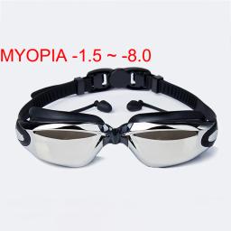 Óculos de natação miopia para homens e mulheres, óculos impermeáveis profissionais, anti-embaciamento, uv, para piscina, com tampões para os ouvidos - Image 1