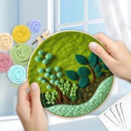 Planta lã feltragem pintura kit com moldura, picture kit, diy, agulha, feltro artesanato, decoração de casa, photoCustom - Image 5