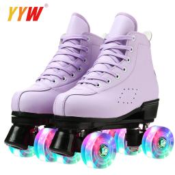 Patins de couro PU para mulheres, sapatos de patinação, deslizando em linha, patins quad, treinamento, tamanho europeu, 4 rodas, flash wheel, branco - Image 5