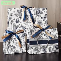 Sacos De Embrulho De Papel Floral com Fita, Sacos De Papel De Aniversário, Presente Do Dia Das Mães, Premium, Novo - Image 1