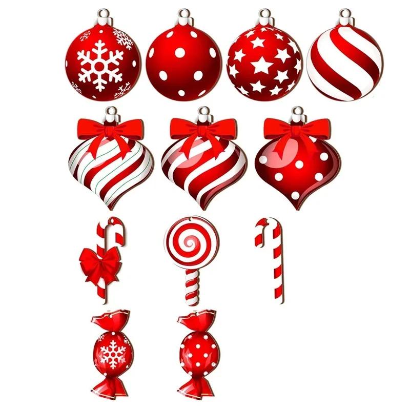 12pçs 24 peças 36 peças decorações suspensas de natal bola de natal bastão de doces pirulito enfeites de árvore de madeira para festa de feriado em casa - Image 1