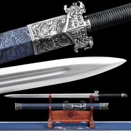 Chinês Kongfu Han Jian Espada, 1060 Lâmina de Aço Carbono, Real Full Tang, Afiado, Pronto Batalha, Dragão de Prata, Arma Wushu, Katana - Image 1