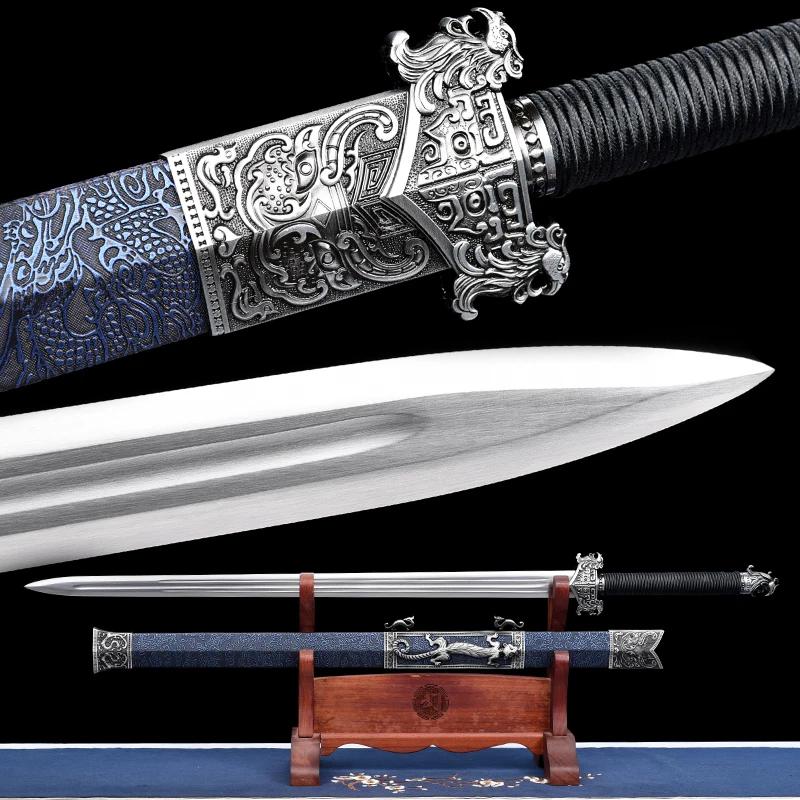 Chinês Kongfu Han Jian Espada, 1060 Lâmina de Aço Carbono, Real Full Tang, Afiado, Pronto Batalha, Dragão de Prata, Arma Wushu, Katana - Image 1