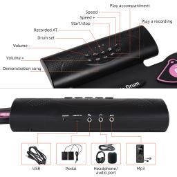 Rolo de mão bateria eletrônica, 9 almofadas, alto-falante estéreo embutido, baquetas pedal, presente de aniversário, prática pad kit - Image 5