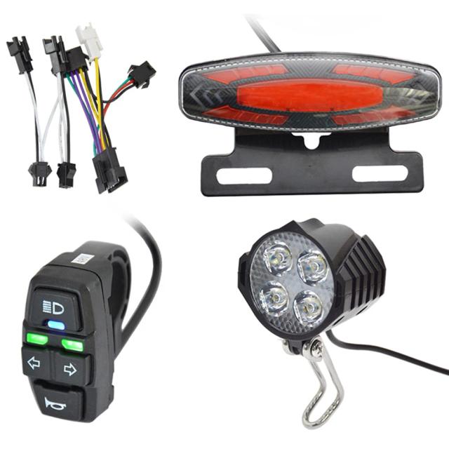 Conjunto Completo de Acessórios para E-Bike: Freio Dianteiro, Luz Traseira, Buzina e Rack para Bicicleta 24V/48V