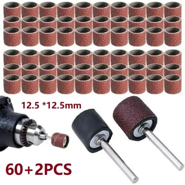 Kit de Lixamento com Mandril de Borracha: Ferramenta Abrasiva Rotativa com 60 Pcs de Acessórios e Grãos de 60 a 600 Grit, 2" - 2 Unidades