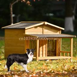 Grande casa de cachorro de madeira, caixa, estilo cabine com varanda, exterior e interior, 2 portas, 47,2 em - Image 3