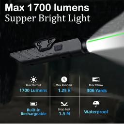 Tactical Green Laser Light Combo, lanterna recarregável, logotipo livre, 1700 Lumens, 2 em 1, M & P Mount, magnético - Image 3