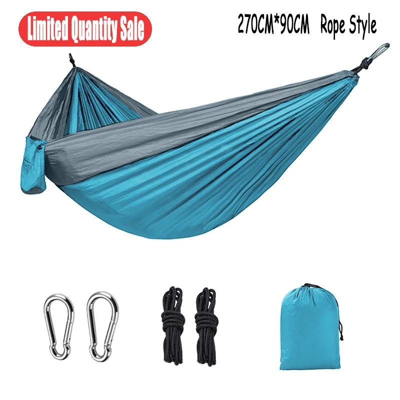 Sortidas cor parachute hammock com correias de rede e mosquetão preto acampamento sobrevivência viagem dupla pessoa mobília ao ar livre - Image 1