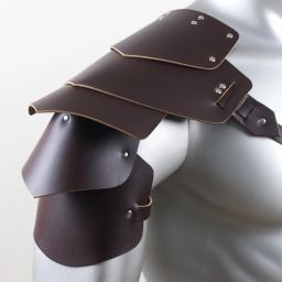 Couro medieval retrô de várias camadas cravejado armadura de ombro, armadura estilo viking guerreiro, fantasia de Halloween, cosplay - Image 5