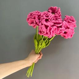 Flor de cravos feitos à mão com bolsa de embalagem, lã, flor artificial, crochê manual, flor trançada, decoração de casa, 43cm, 1pc - Image 5