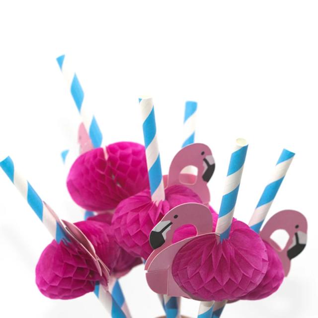 Canudos de Papel 3D Flamingo para Festa na Piscina e Casamentos, Rosa e Azul, Pacotes com 10 ou 20 Peças