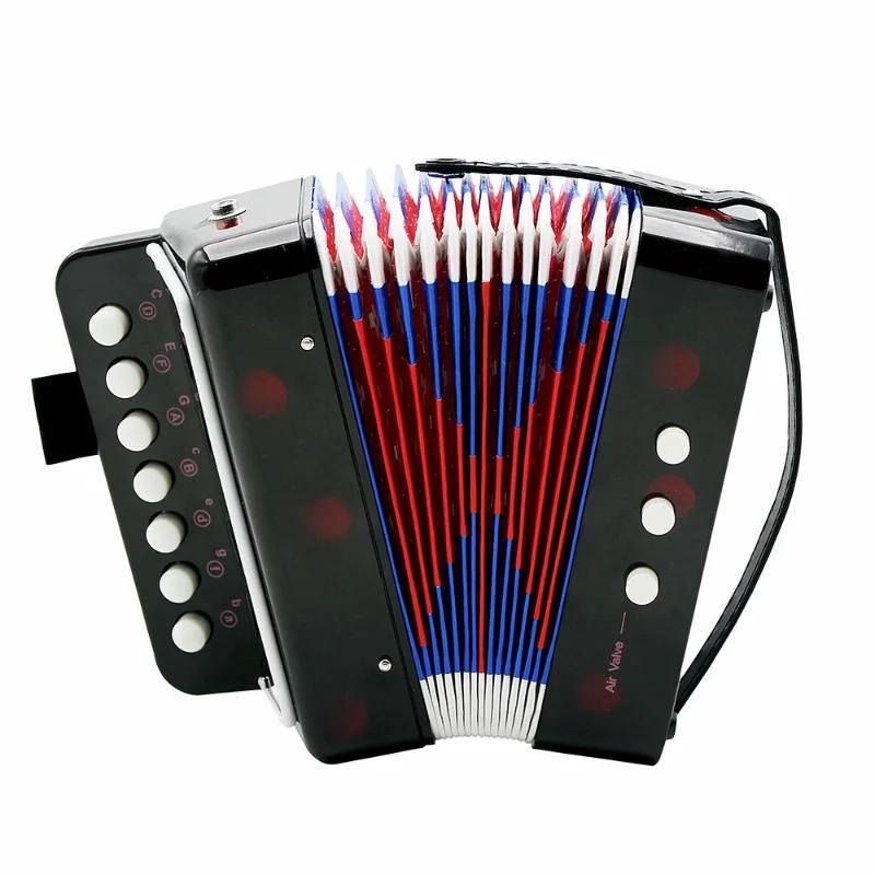 Mini acordeão de 7 teclas, durável, 2 baixos, instrumento musical educacional, brinquedo para iniciantes, melhor presente, preto - Image 1