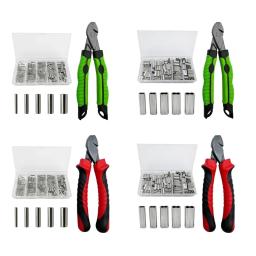 Alicate de pesca corda fio líder crimper kits de ferramentas com 5 tamanhos conjunto de mangas de crimpagem - Image 1