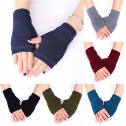 Luvas de meio dedo com buracos para polegar, mão, pulso, braço, mais quente, dedo exposto, luvas curtas de caxemira, tricô de crochê, luvas de lã falsa? ? - Image 1