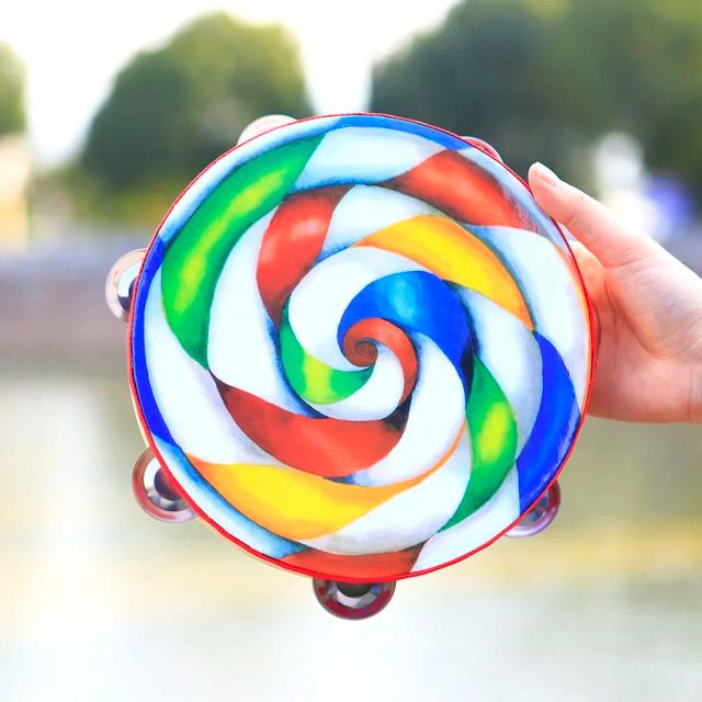 Pandeiro Pirulito de 8 Polegadas com Címbalo e Chocalho - Instrumento de Percussão para KTV e Festas