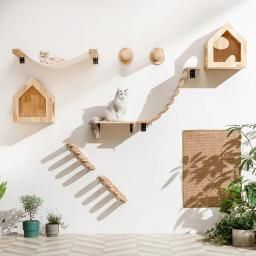 1pcCat Coçar Escalada Post Wall-montado Cat Hammock Bed Pet Móveis Kitten Wall Shelf Set Cat Perch Madeira Cat Tree House - Image 2