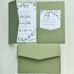 50 conjuntos de cartão de convite de casamento de bolso com três dobras verde escuro impressão personalizada noivado xv convites de batismo de aniversário IC160 - Image 6