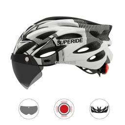 Capacete de mountain bike moldado integralmente com óculos removíveis viseira ajustável masculino feminino ciclismo capacete com luz traseira - Image 3
