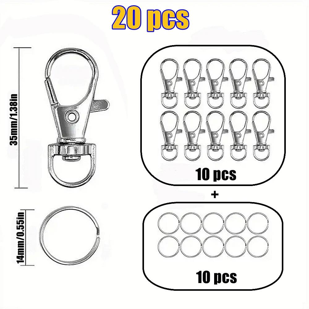 Prata Swivel Snap Ganchos com Chaveiros, Chaveiros, Lanyards, Fazer Jóias, Artesanato de Arte, 20 Pcs por Pacote - Image 1