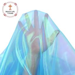 Tecido Chiffon De Seda Fluorescente, Colorido Tecido De Malha De Costura, Laser Tulle Tecido Organza Glass Yarn, Stage Clothing, Transparente - Image 3