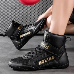 Sapatos de luta alta para homens, tênis de treino masculino, tênis de boxe profissional, tamanho grande, branco e preto - Image 3