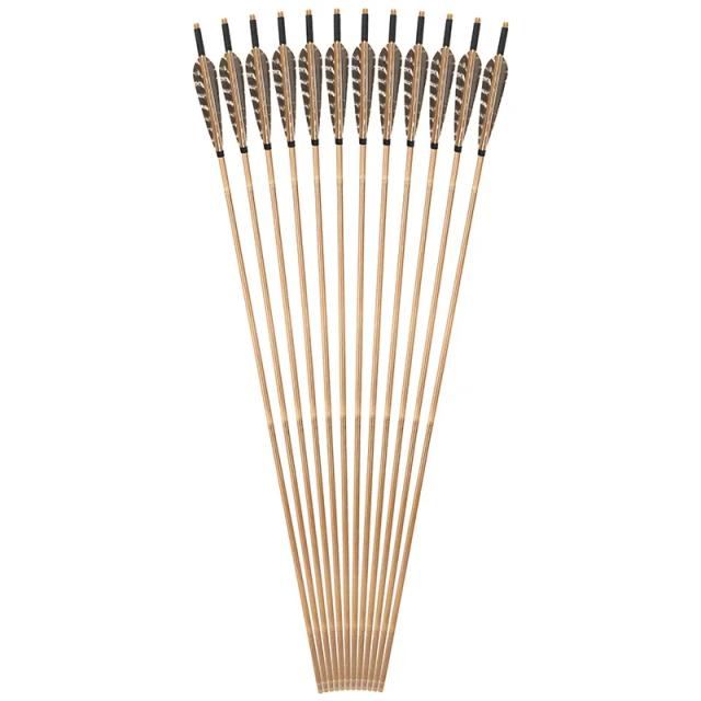 Flechas de Bambu com Arco e Penas de Peru - Acessórios de Caça ao Ar Livre, 85cm, 8mm de Diâmetro Externo