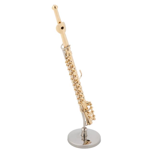 Miniatura de Flauta Banhada a Ouro com Suporte e Estojo - Perfekte para Presentear e Decorar Ambientes Musicais