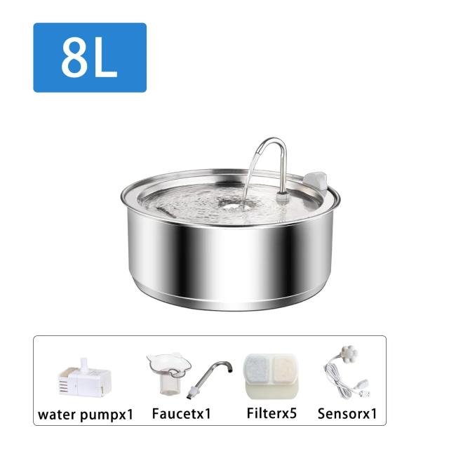 Fonte de Água para Cães e Gatos 8L Aço Inoxidável Inteligente