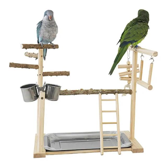 Suporte para Calopsita com Escada, Bandeja e Copos - Brinquedo de Exercício e Playground para Periquitos