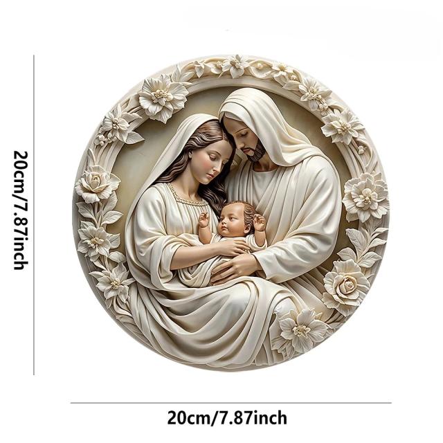 Ornamento Clássico de Madeira Sagrada Família Maria Jesus Joseph 20 cm