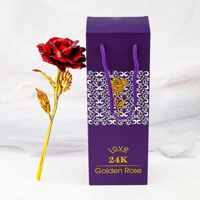 Flores Artificiais de Rosa Dourada 24K com Caixa de Presente para Datas Especiais como Dia das Mães, Dia dos Namorados, Aniversários e Ação de Graças