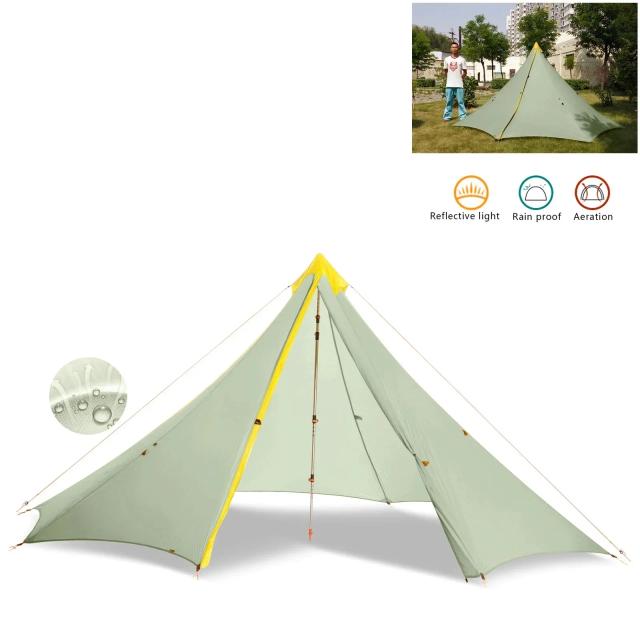 Barraca Ultraleve para 2-4 Pessoas - 680g, 4 Estações, Revestimento em Silicone, Design Pirâmide, Ideal para Acampamentos ao Ar Livre - 2.5x2.5m
