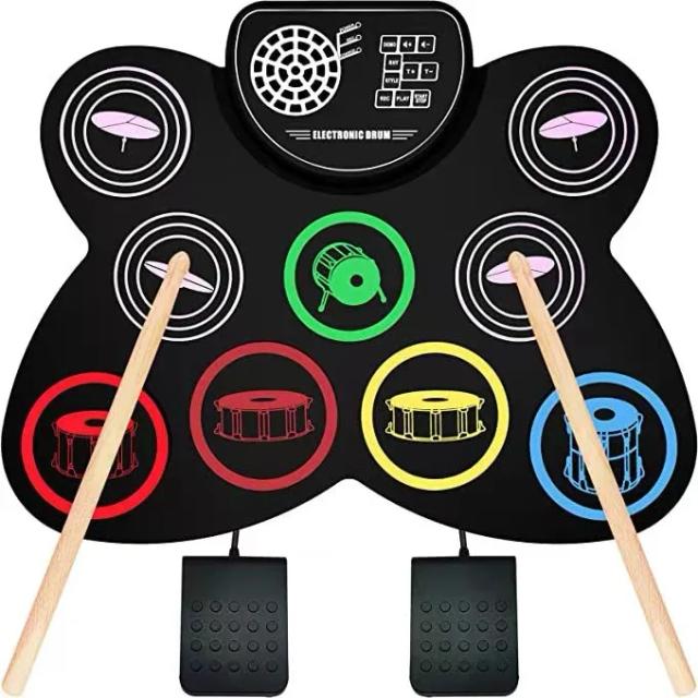 Bateria Eletrônica Portátil de Silicone com Alto-Falantes para Crianças, Prática e Divertida