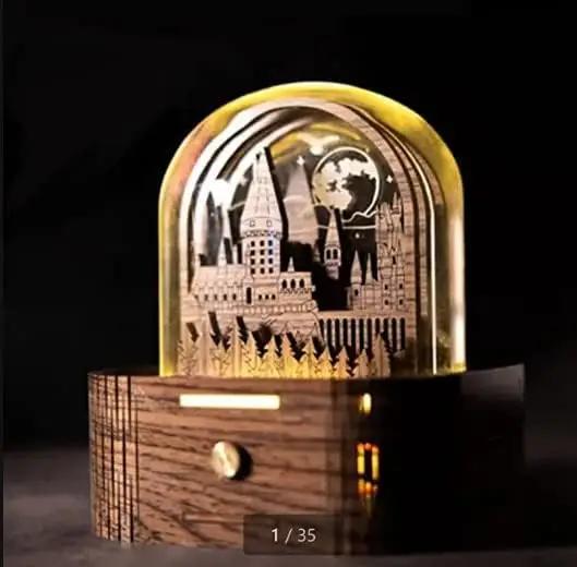 Caixa de música iluminada artesanal, escola assistente vintage, presente brilhante escola mágica para bebê - Image 1
