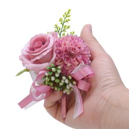 Corsage de pulso masculino para casamento, pulseira de dama de honra, seda flor, rosa vermelha, alfinetes do noivo, boutonniere - Image 2